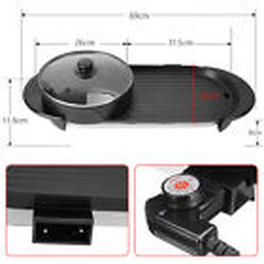 Electric 2 in 1 Hot Pot BBQ Oven Smokeless Barbecue Pan Grill Hotpot Machine AU