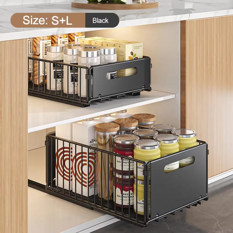 Kitchen Storage Rack Pull Out Cabinet Organizer Slide Drawer Storage Tray Seasoning Bottle Spice Storage Rack Kitchen Organizer