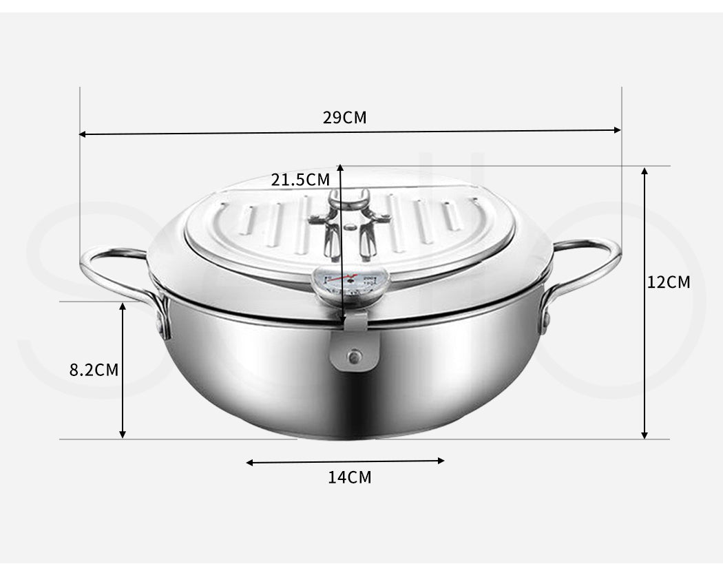 Japanese Deep Frying Pot with Thermometer Kitchen Tempura Fryer Pan Silver